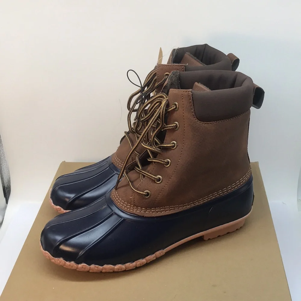 Vintage Menś Brown and Navy Duck Boots Size 9 M